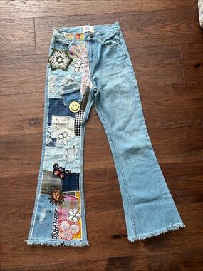 BDG Light Blue Patchwork Flare Jeans